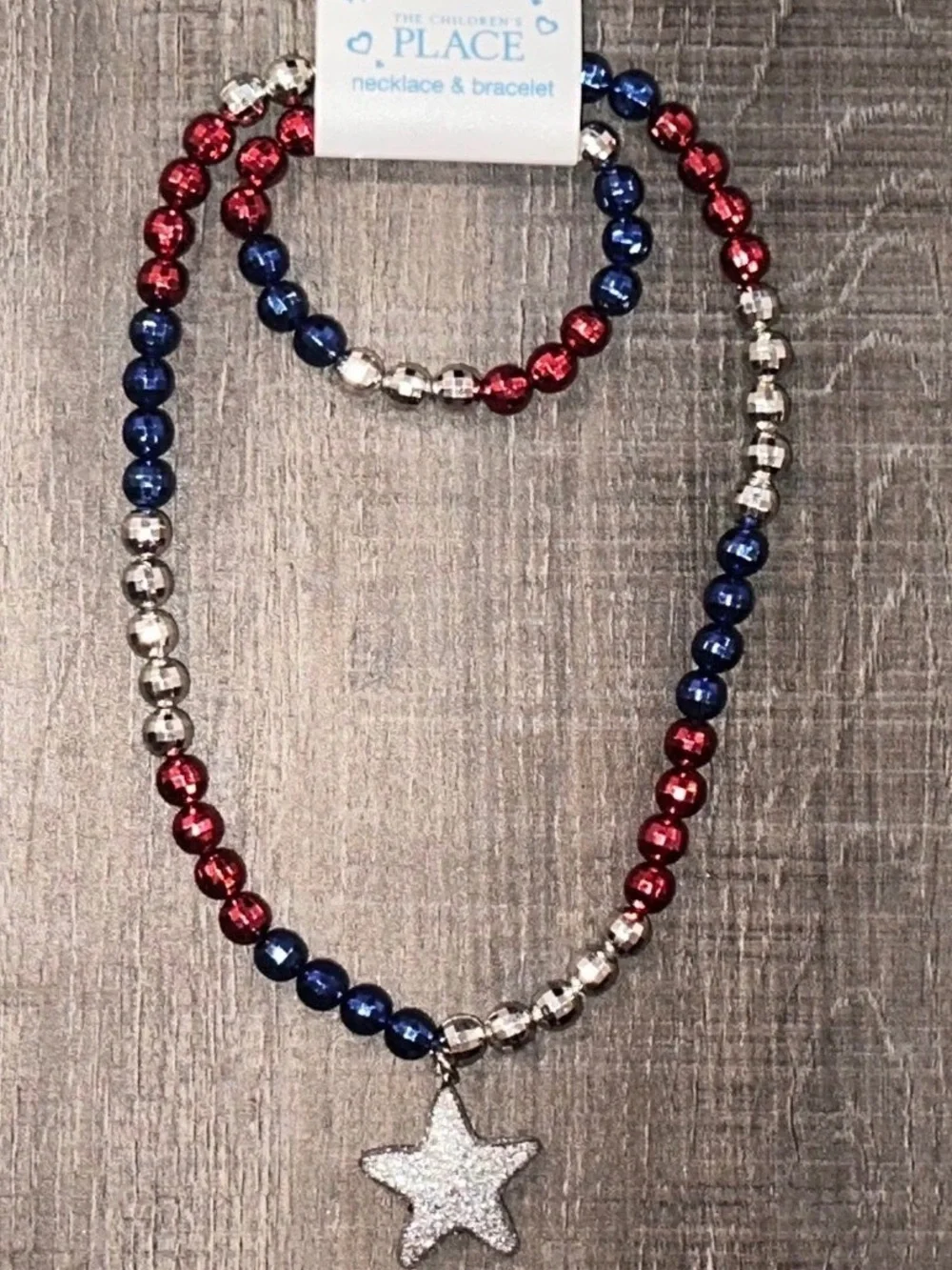 💞 New Red, Blue, & Silver Patriotic Beaded Necklace & Bracelet Set